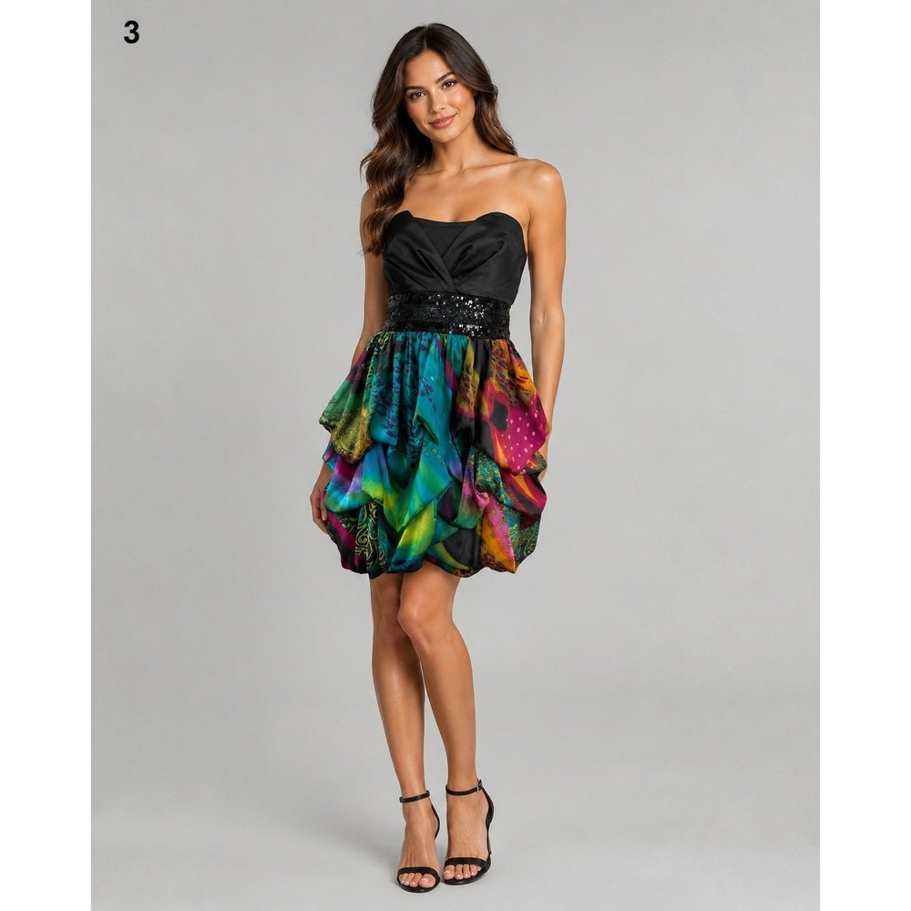 Vintage Y2K XTRAORDINARY Strapless‎ Dress Juniors 13 Black Multicolor Beaded